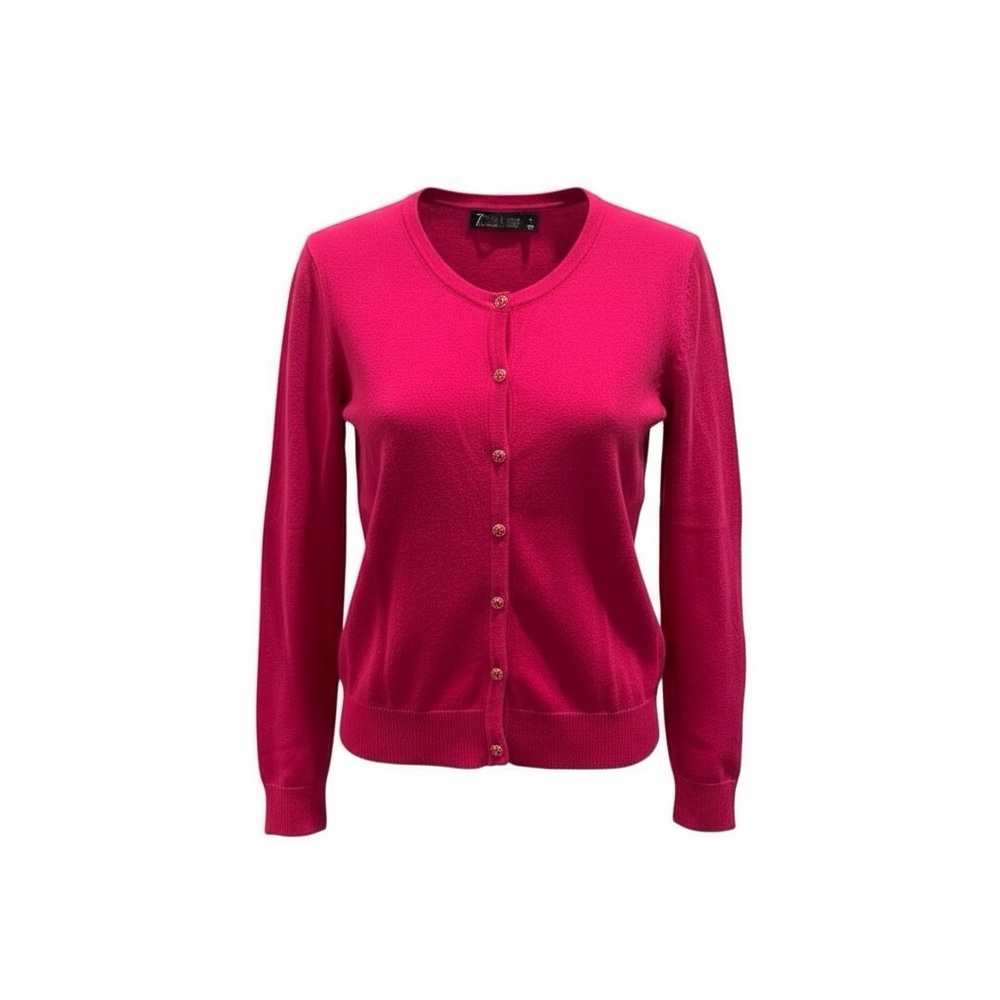 Romantic Fuchsia Cardigan Layering Top| Jeweled Button| Round Neck| Size XS